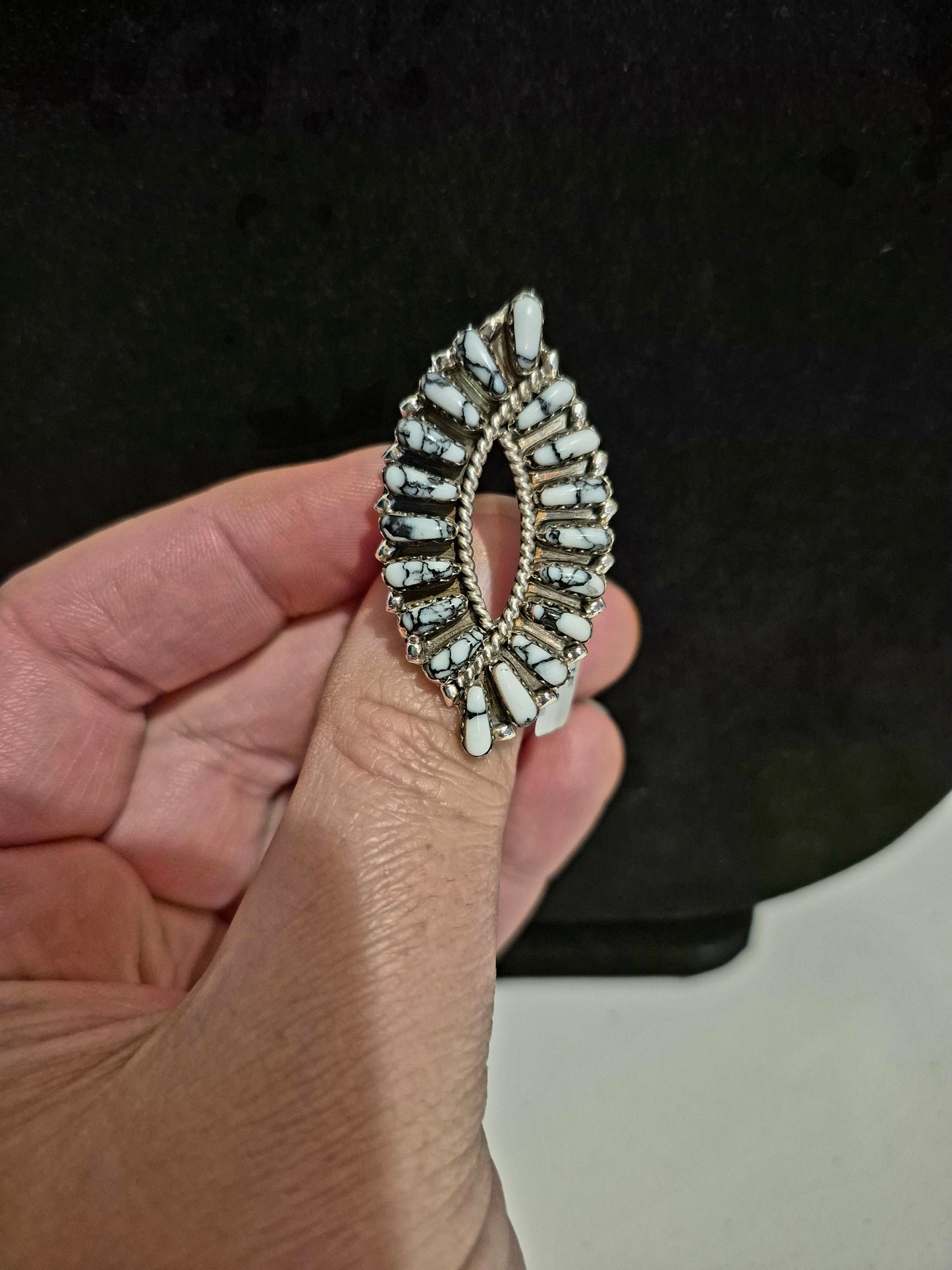 White Buffalo Needlepoint ring sz 8.5