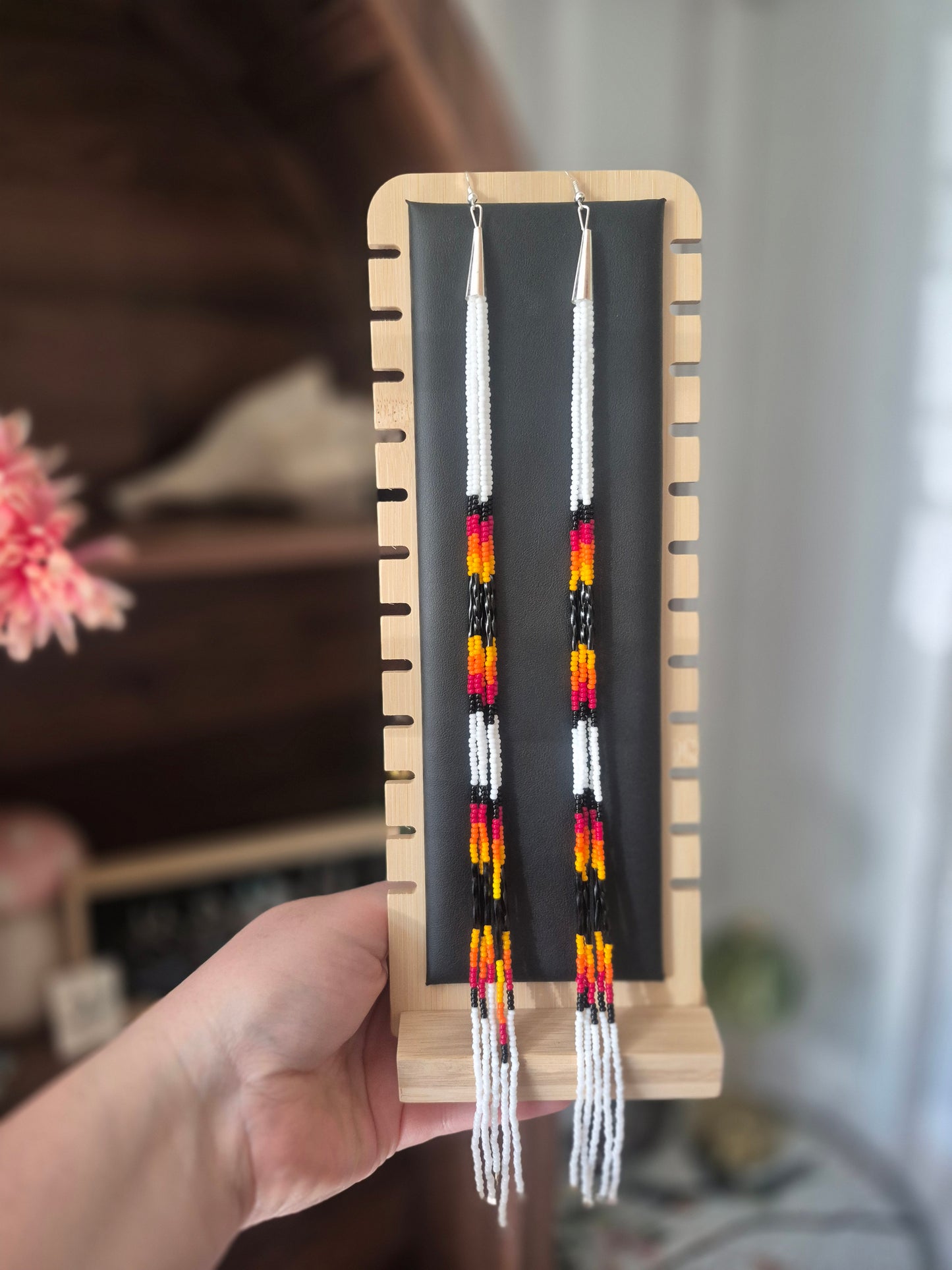 White Beaded Statement Earrings