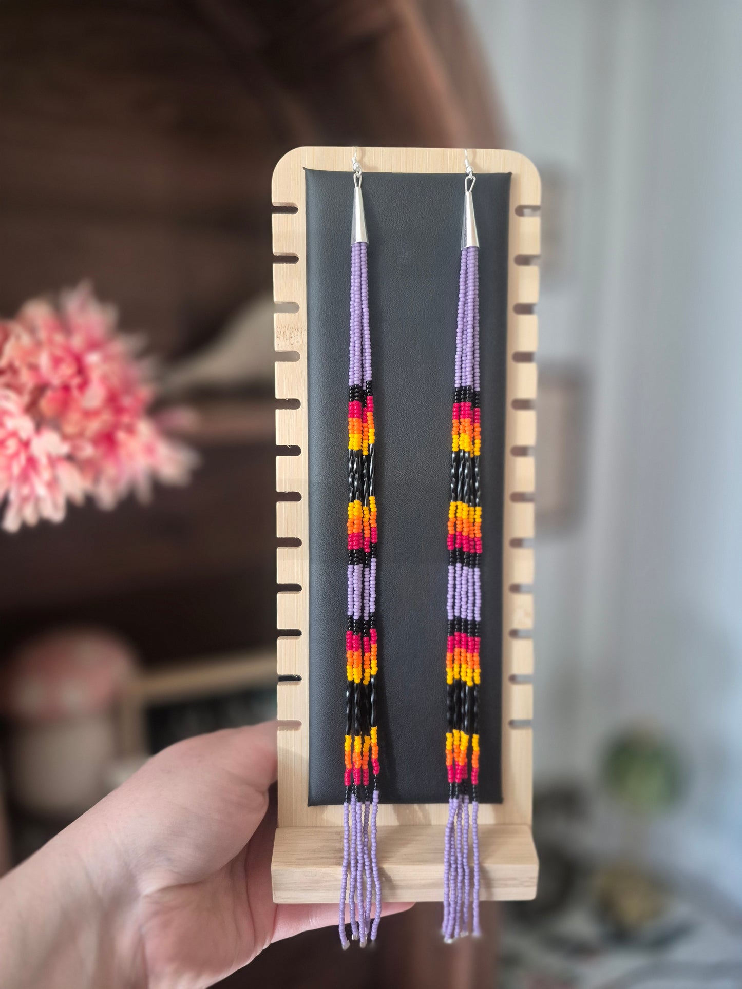 Light Purple Beaded Statement Earrings