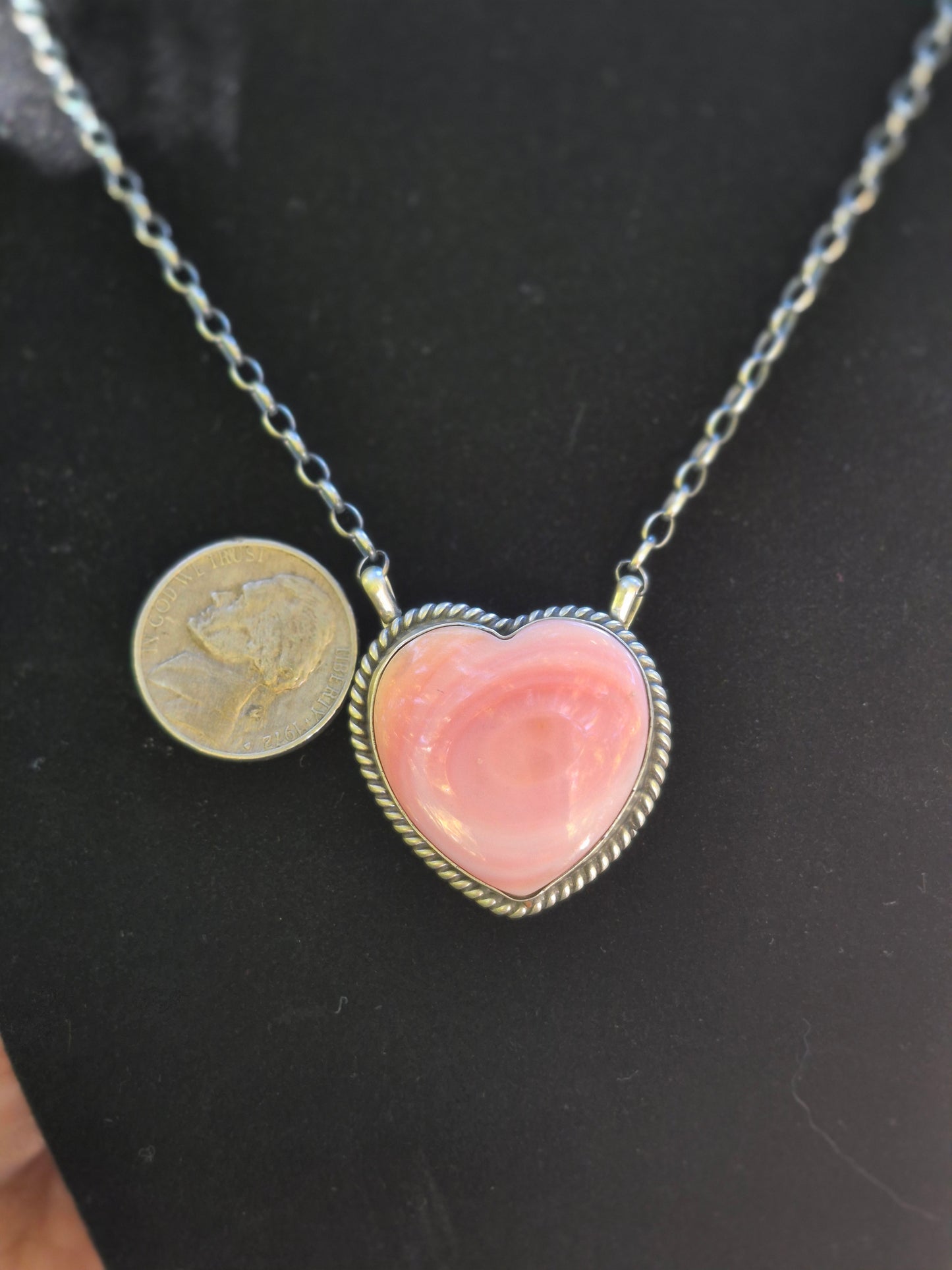 Pink conch heart necklace 18"