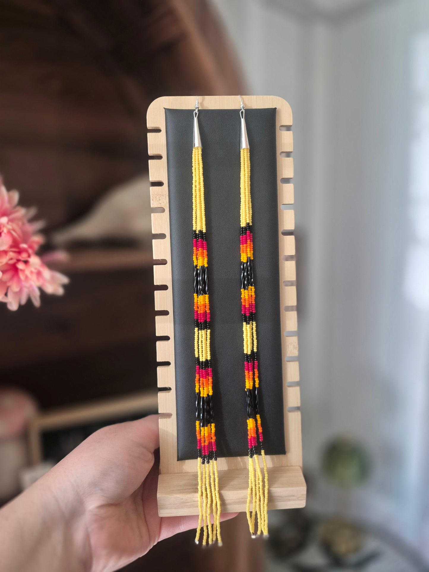 Yellow Beaded Statement Earrings