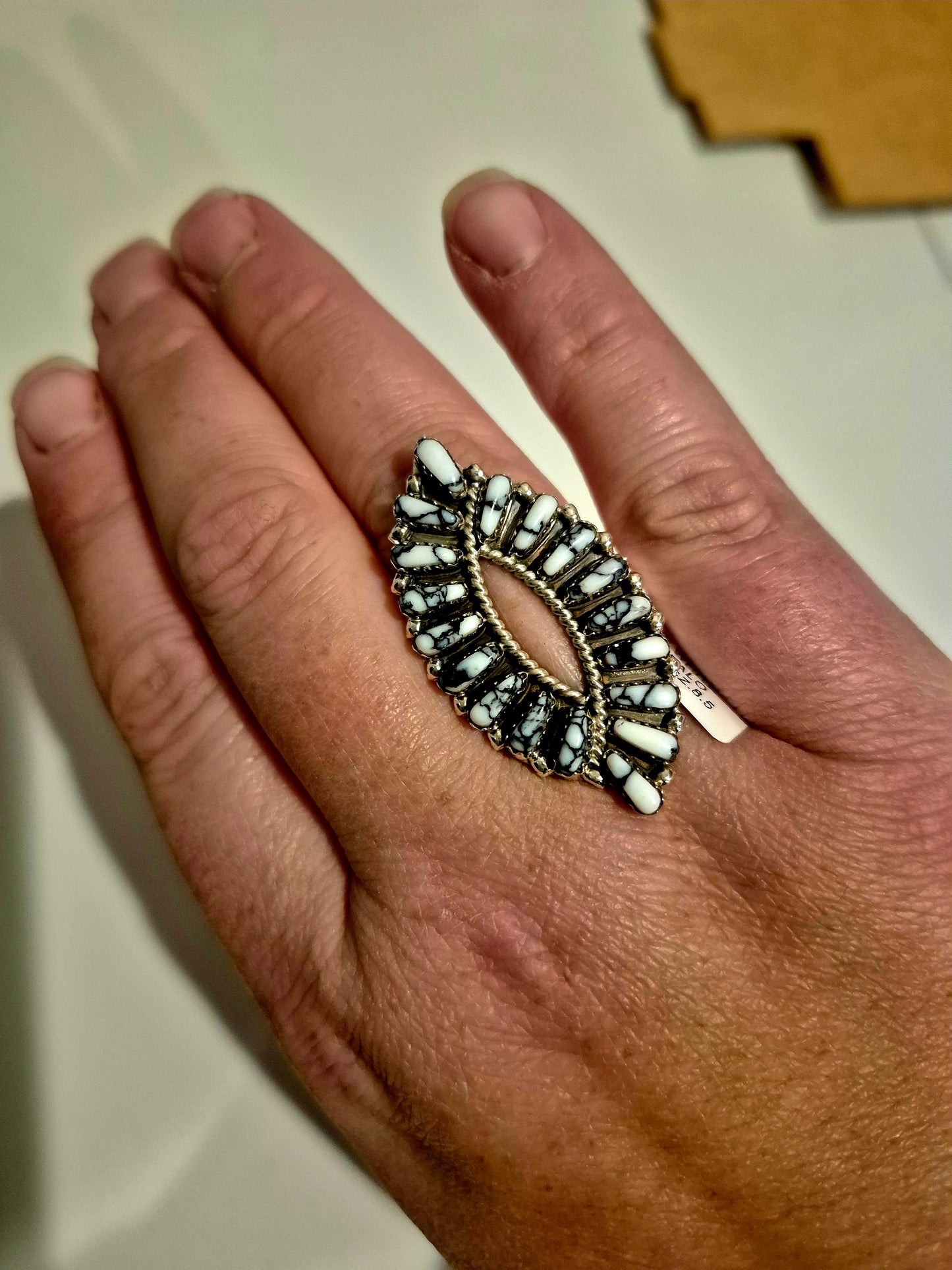 White Buffalo Needlepoint ring sz 8.5