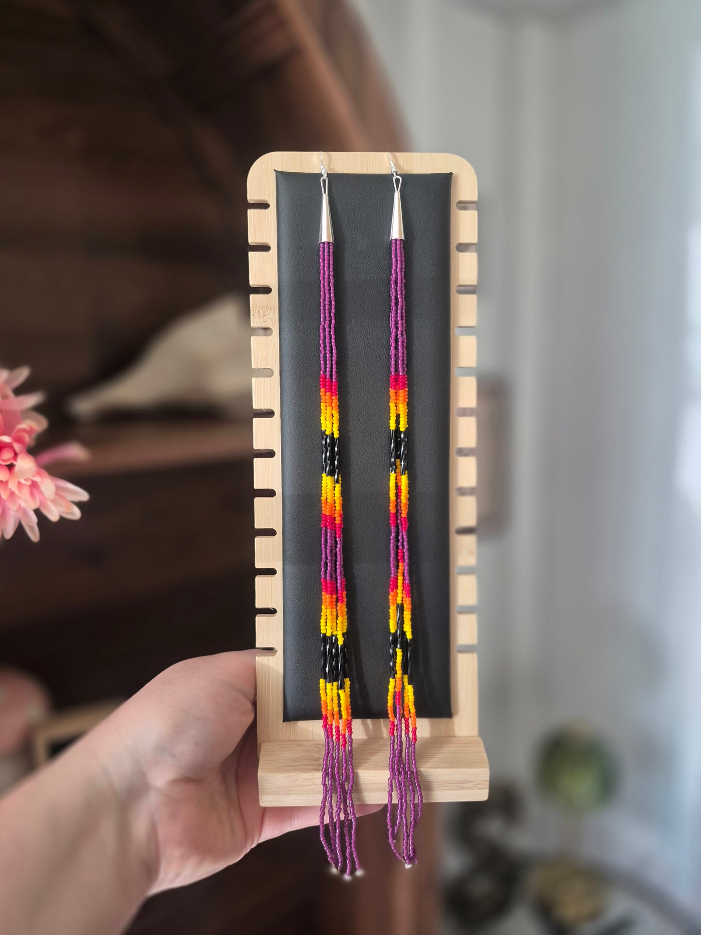 Magenta/Purple Beaded Statement Earrings
