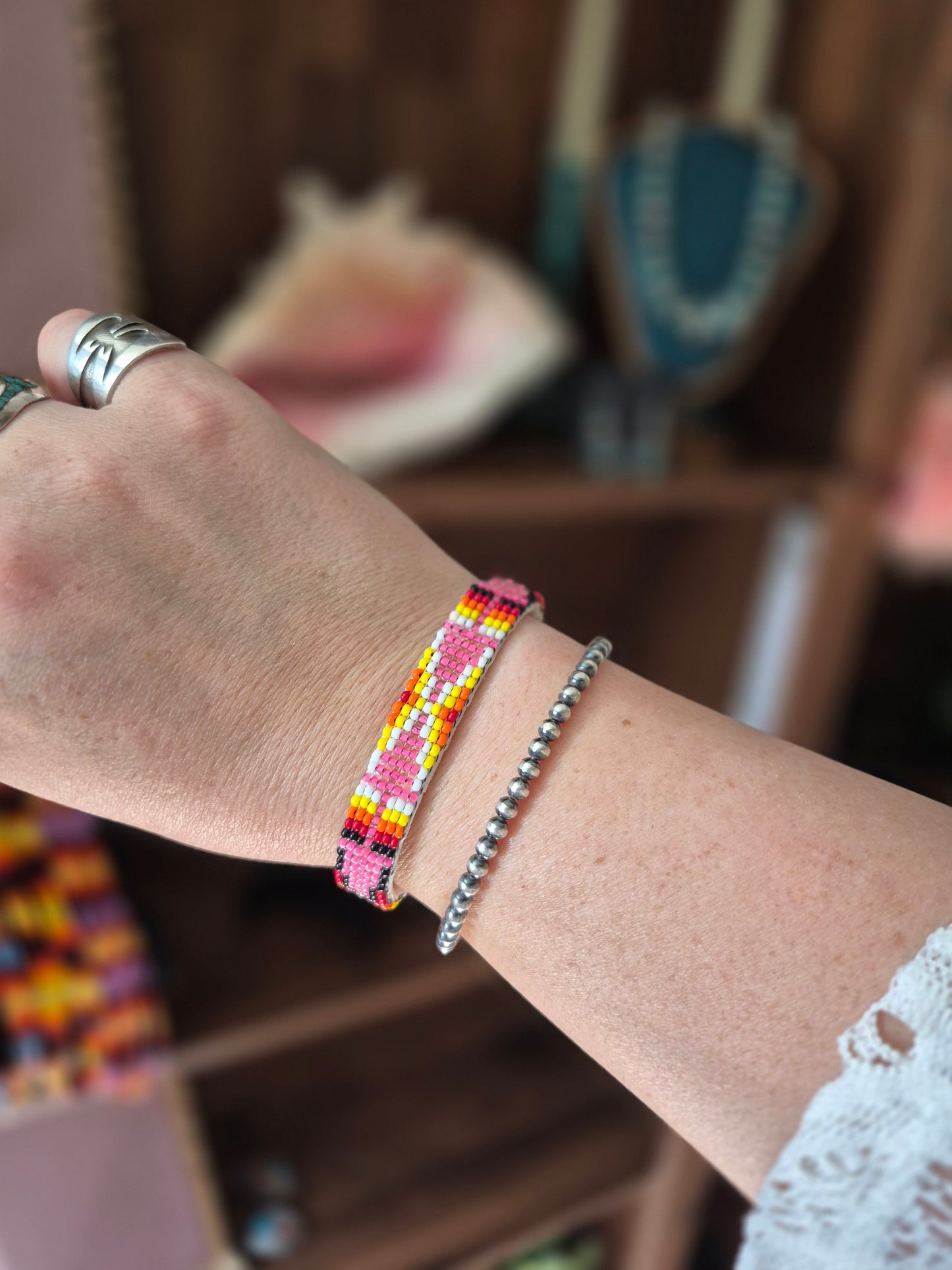 Beaded Leather Cuff
