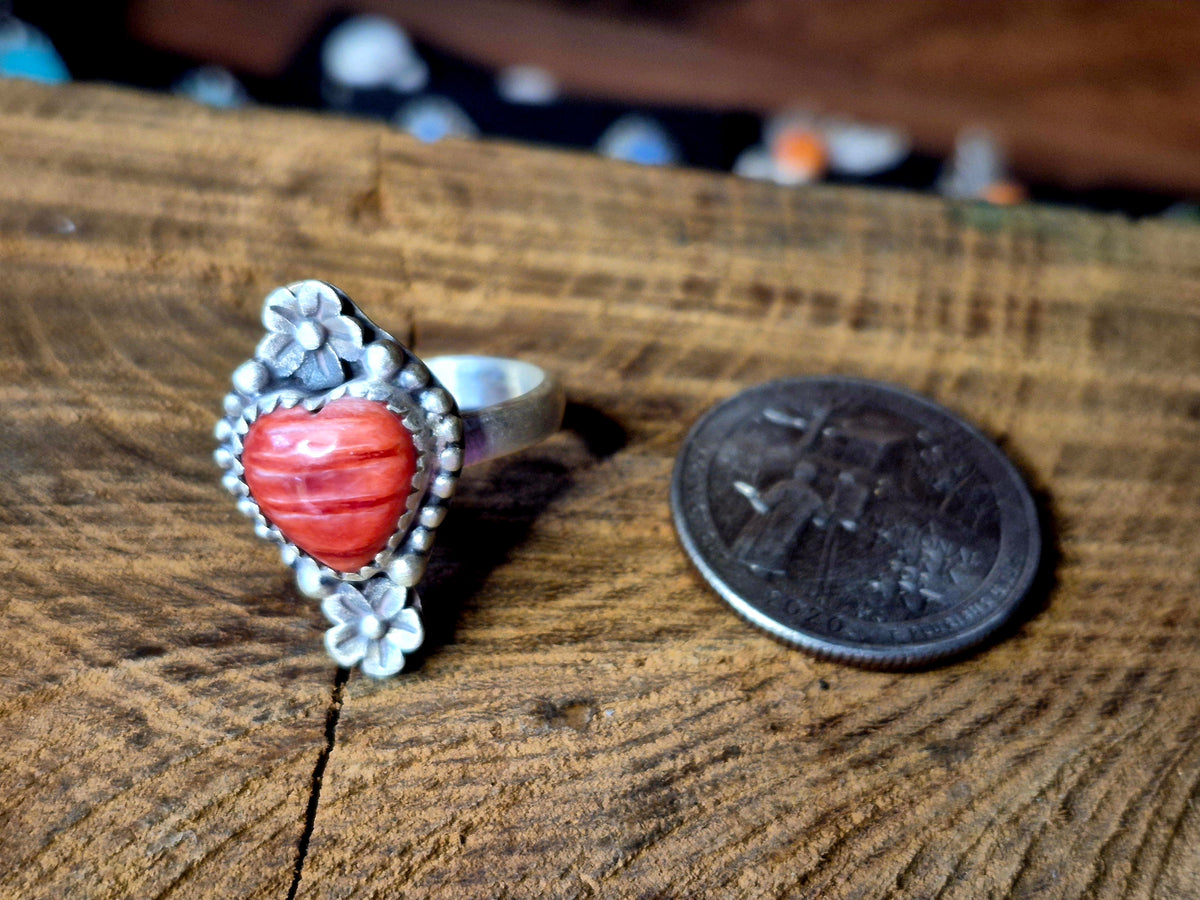 Red Spiny Heart Ring O/S