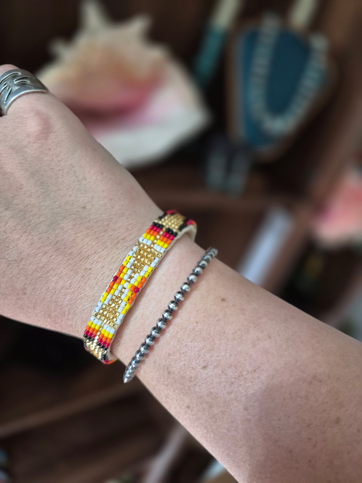 Beaded Leather Cuff