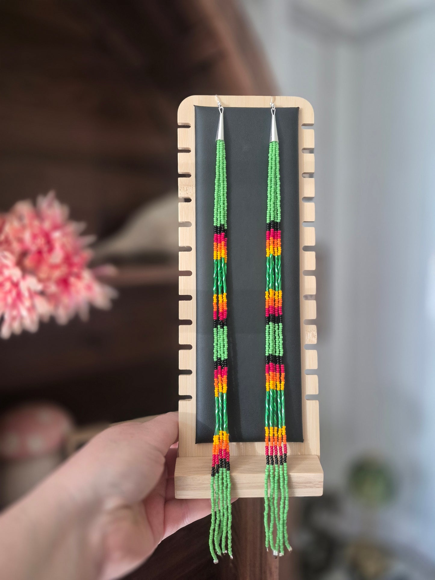 Green Beaded Statement Earrings