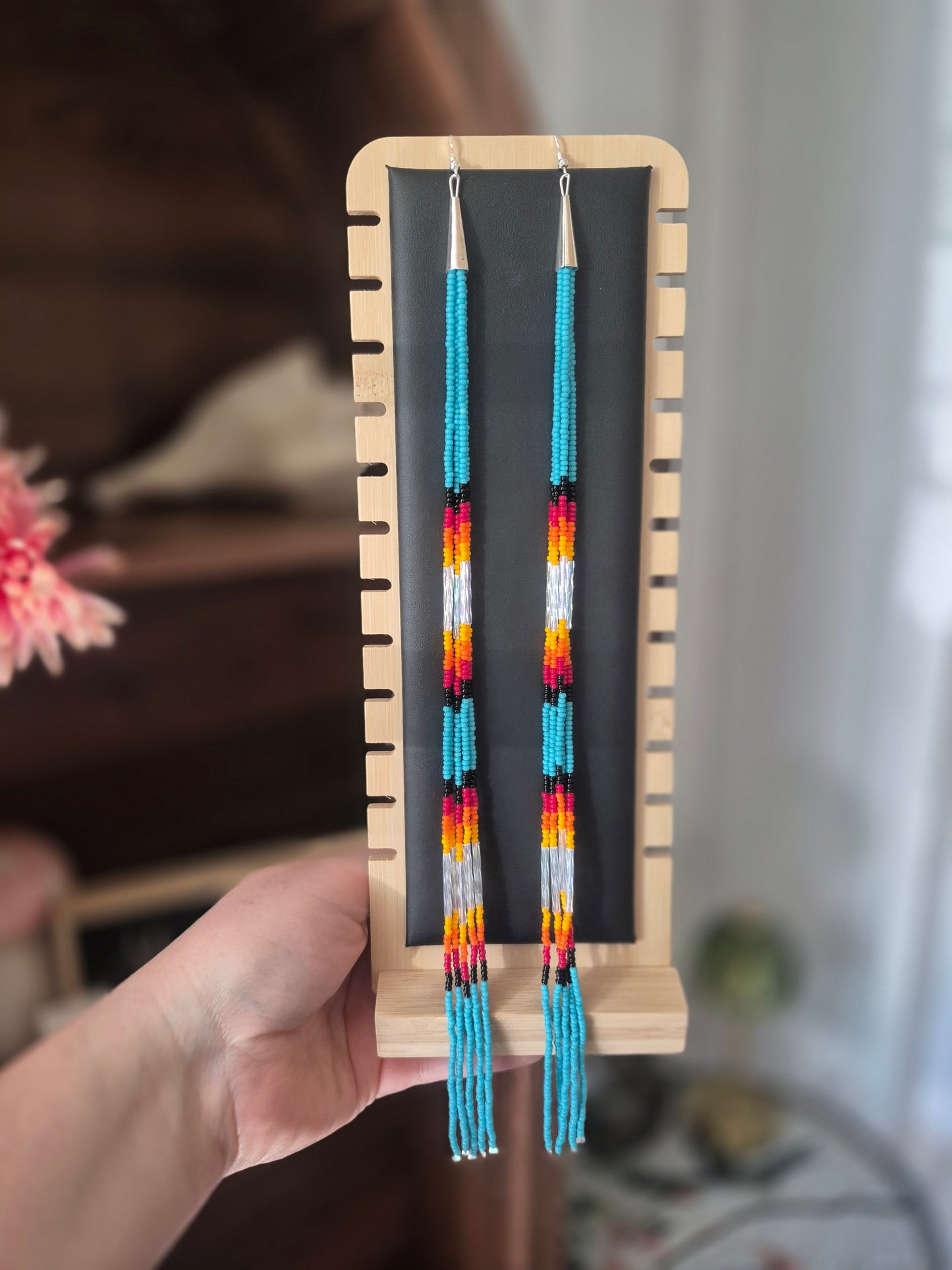 Teal Beaded Statement Earrings