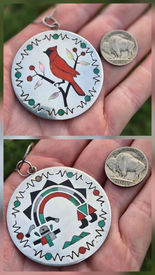 Vintage Cardinal & Rainbow man Pendant- XL