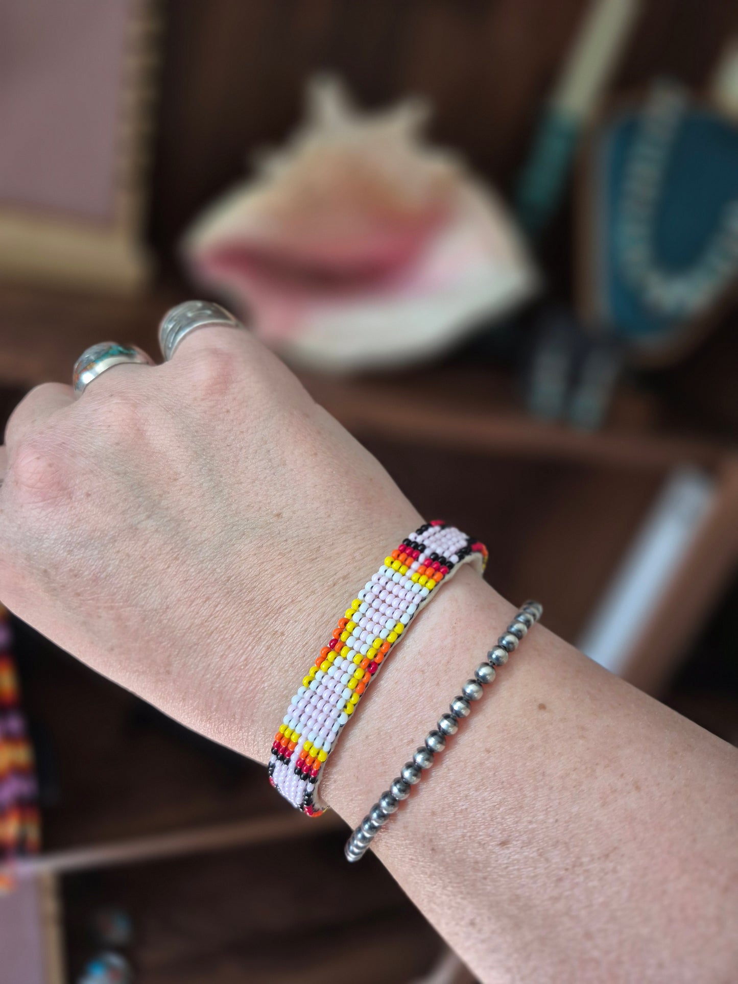 Beaded Leather Cuff