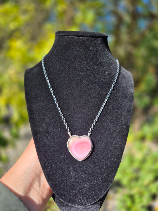 Pink conch heart necklace 18"
