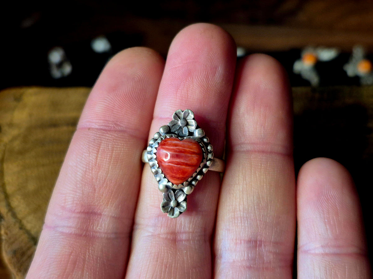 Red Spiny Heart Ring O/S