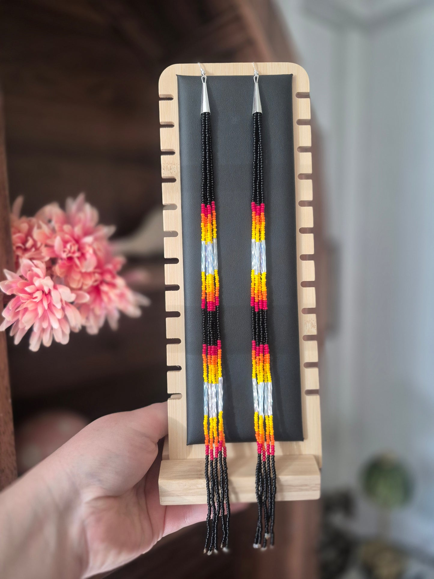 Black Beaded Statement Earrings