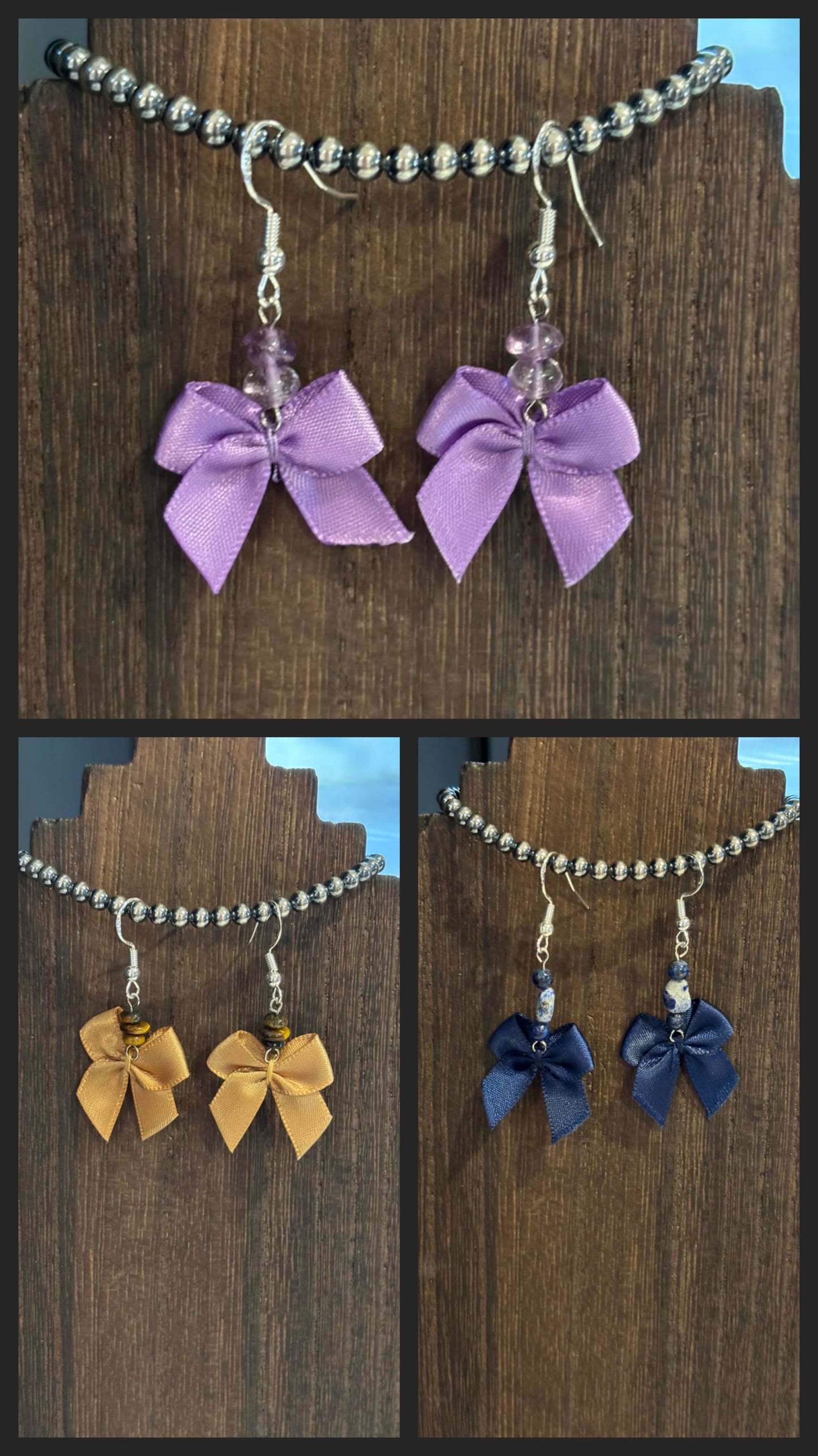 Bow earrings with gemstones