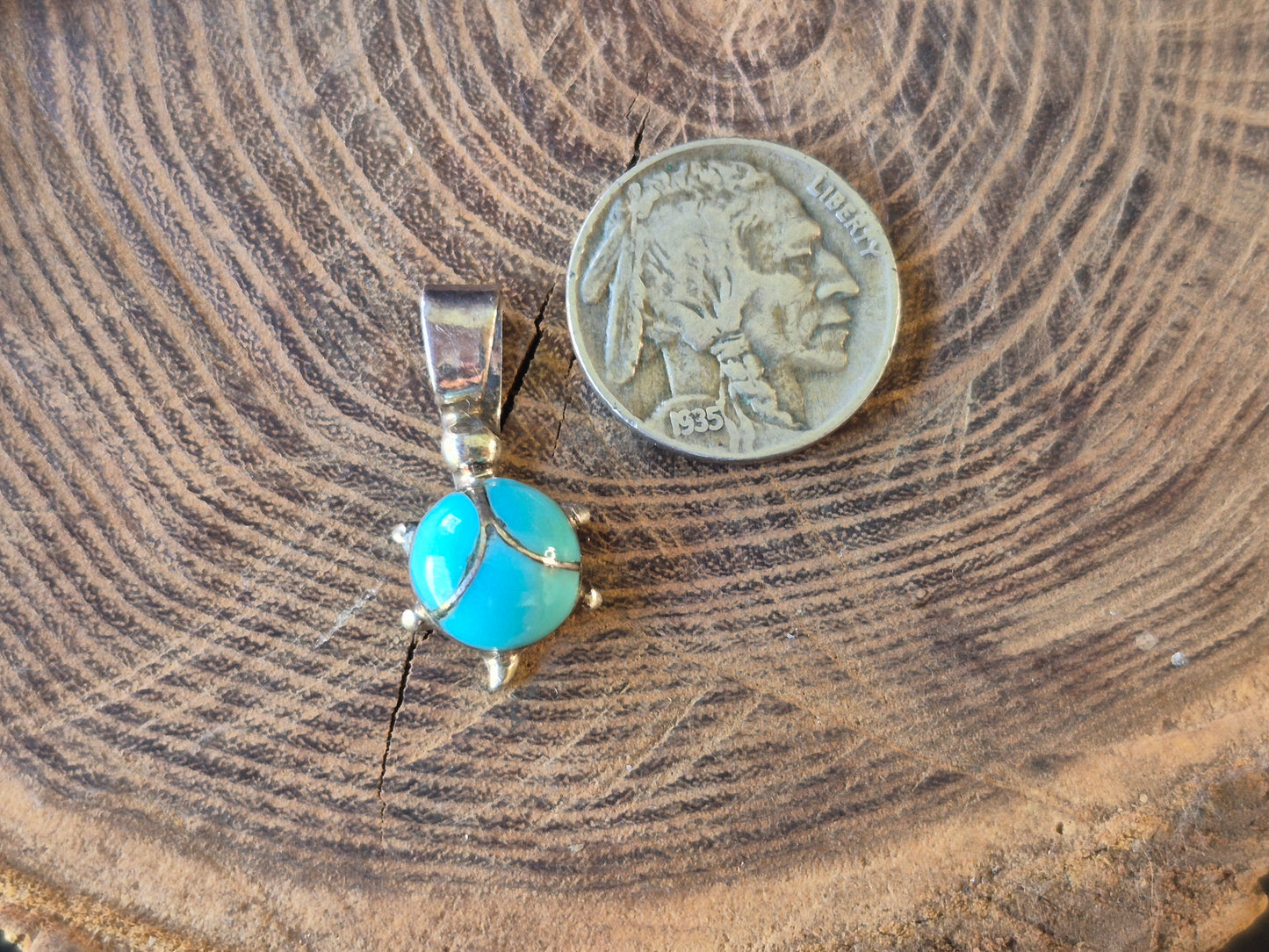 Turquoise inlay turtle pendant