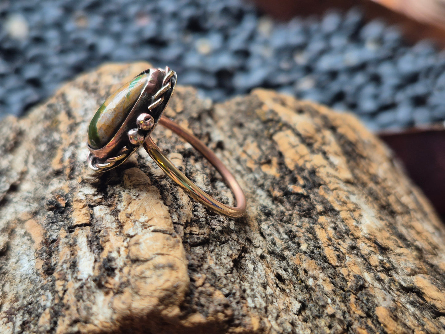 Boulder turquoise & copper ring sz 7.5