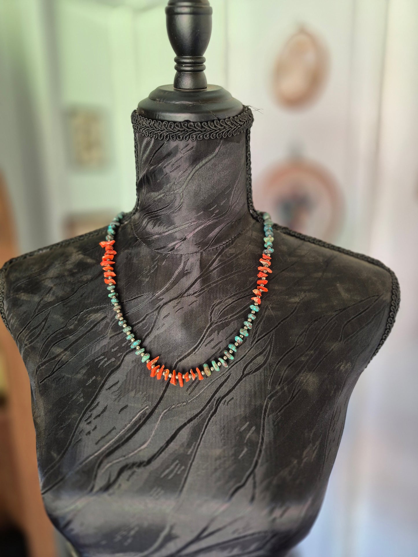 Turquoise, coral & sterling pearls