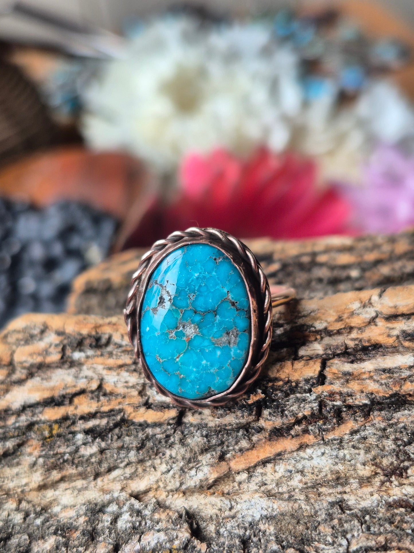 Pilot mountain turquoise & copper ring size 7