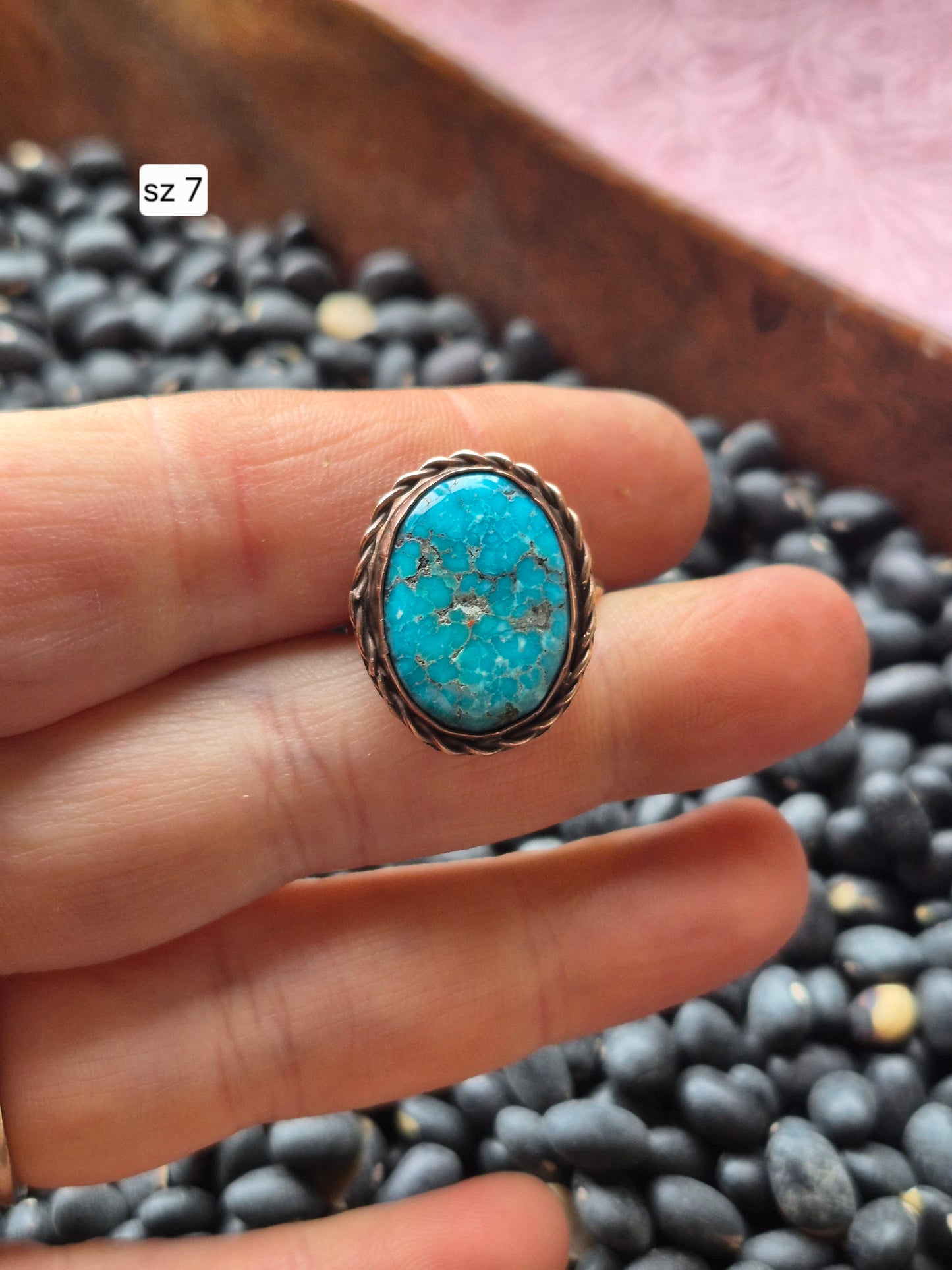 Pilot mountain turquoise & copper ring size 7