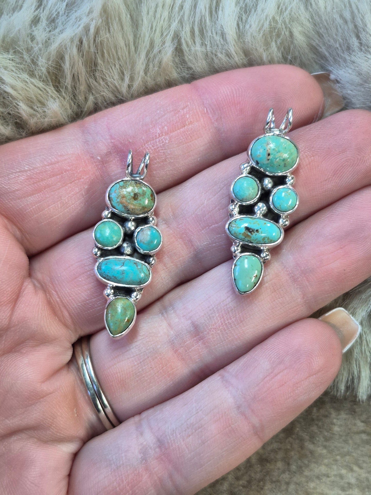 Turquoise long cluster pendants