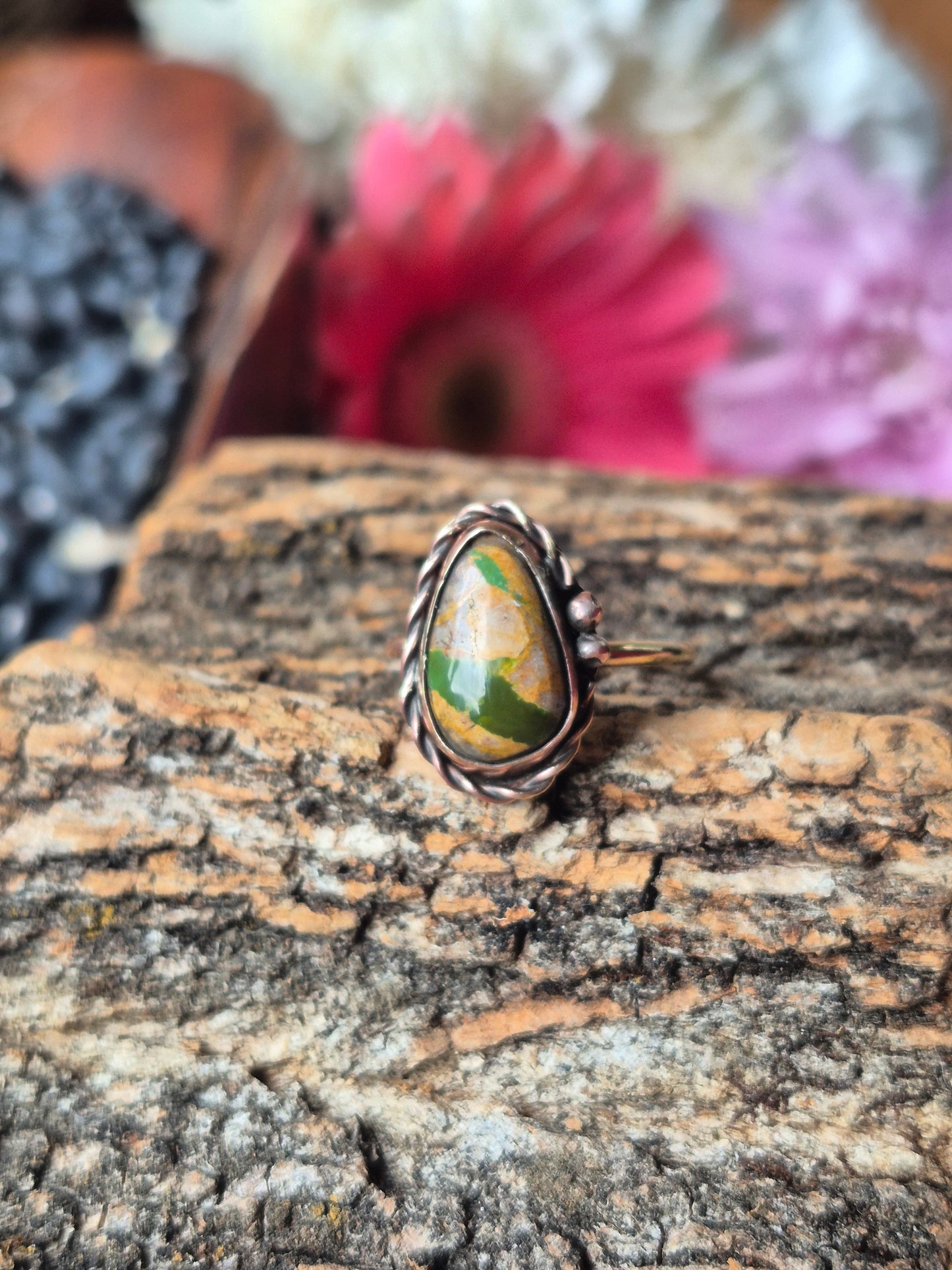 Boulder turquoise & copper ring sz 7.5