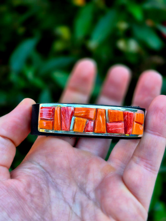 Spiny inlay adjustable leather cuff