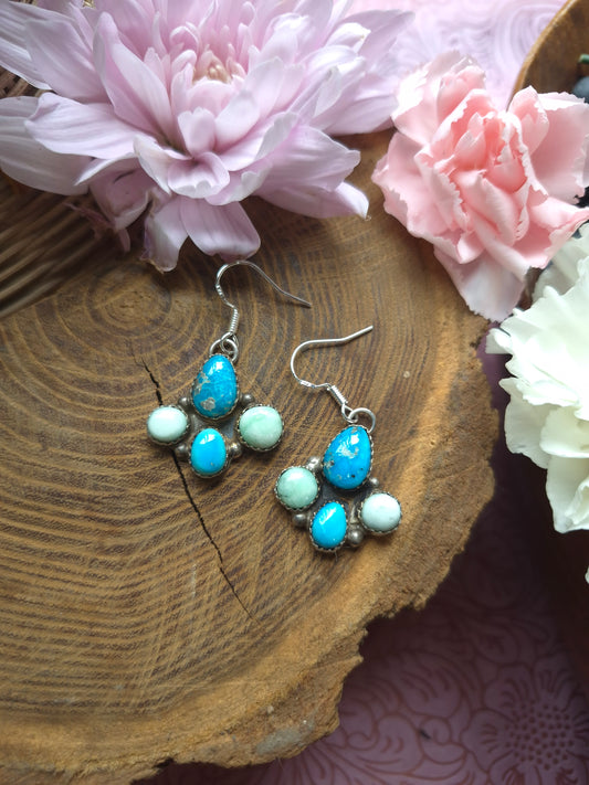 Blue bird & paloma 4 stone cluster dangles